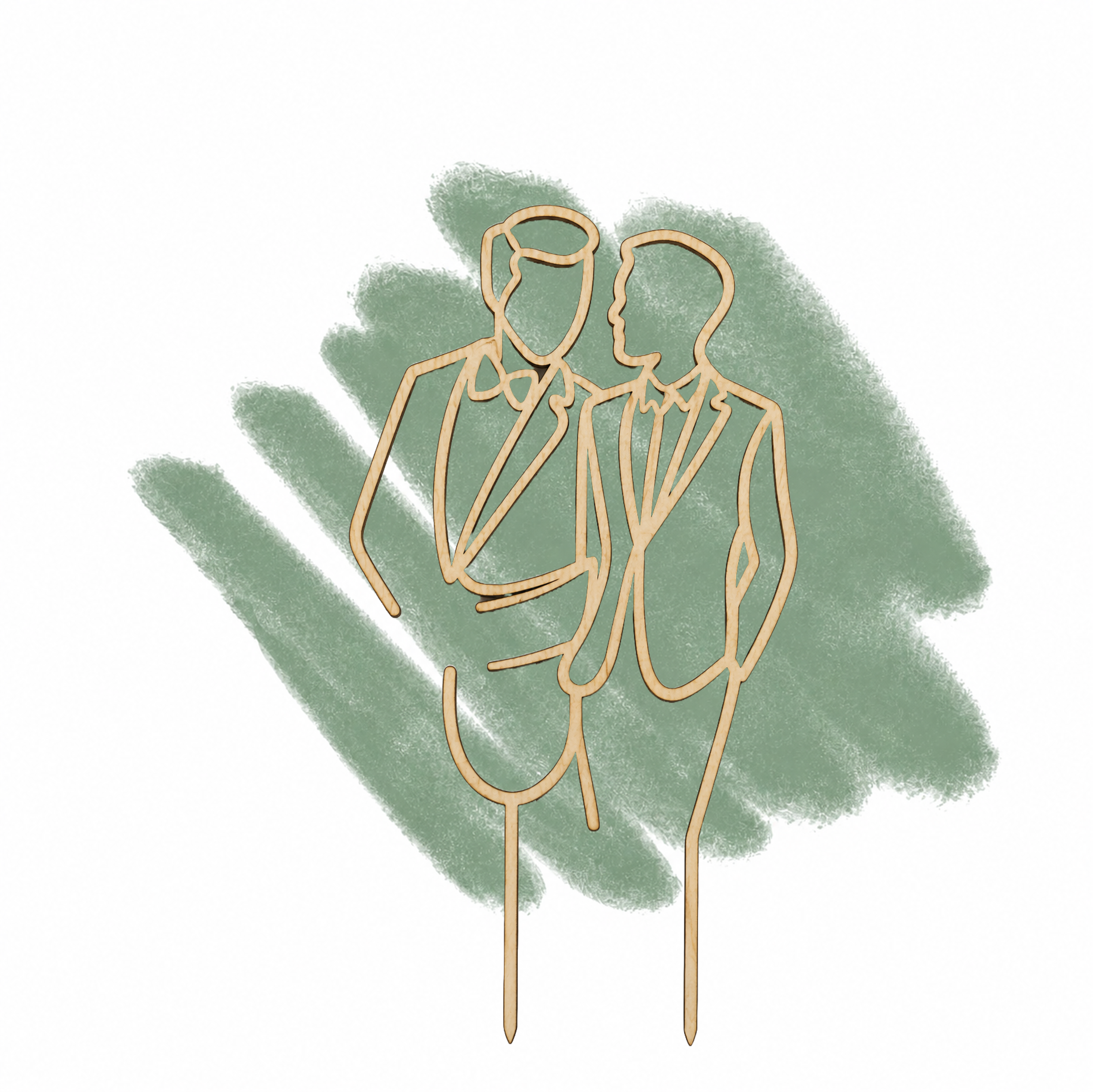 Eleganter Cake Topper „Line Art Couple Mr. und Mr.“ aus Holz oder Acryl – personalisierbare Hochzeitsfigur mit Datum