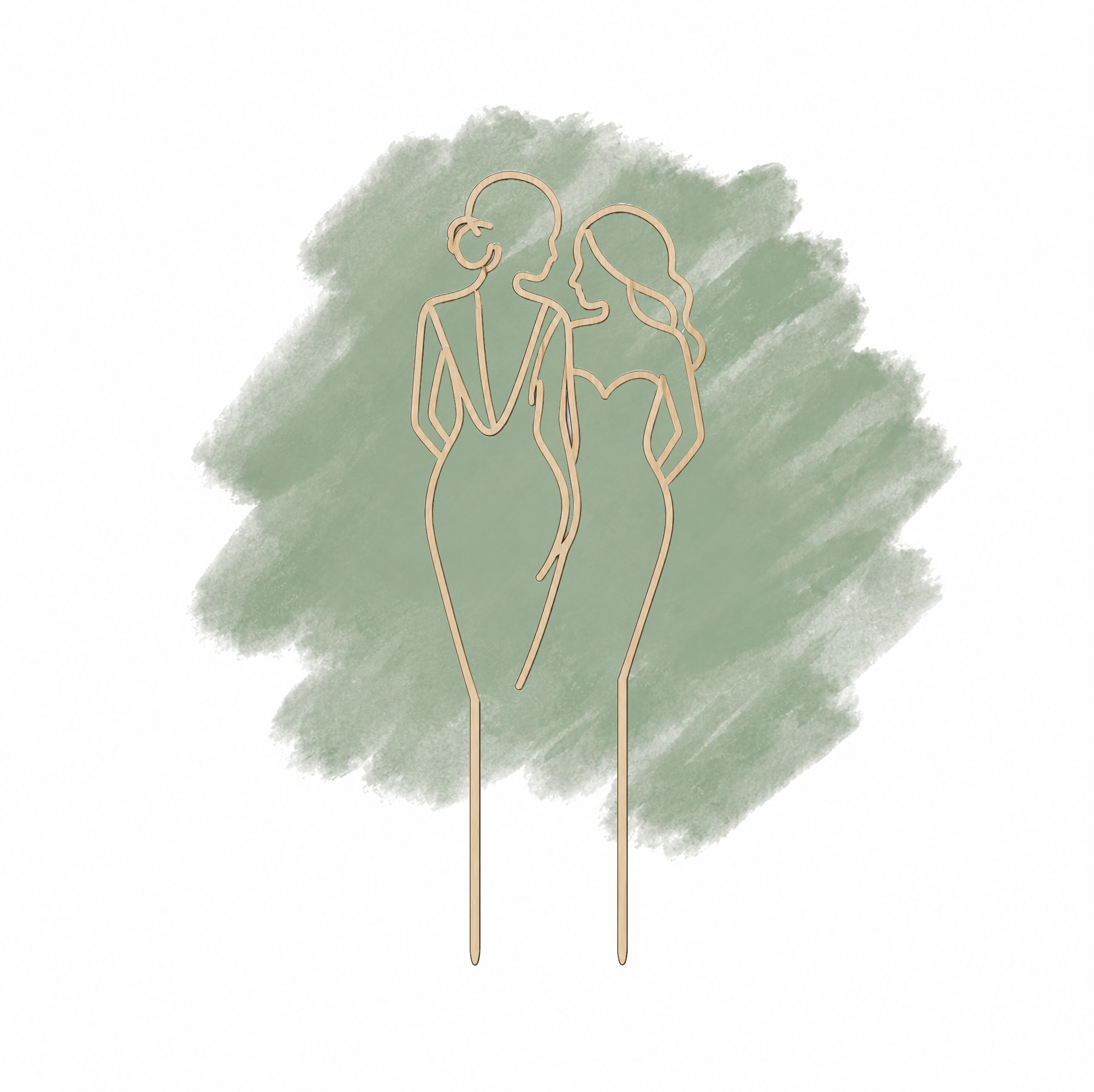 Eleganter Cake Topper „Line Art Couple Mrs. und Mrs.“ aus Holz oder Acryl – personalisierbare Hochzeitsfigur mit Datum