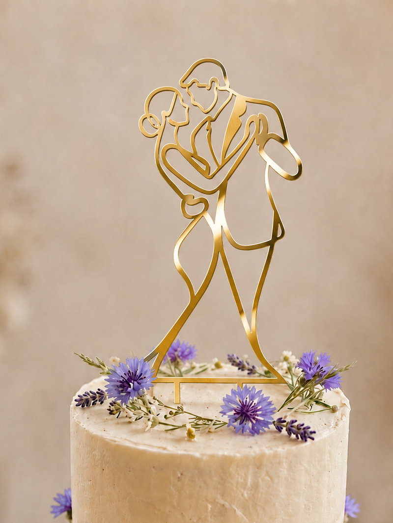 Personalisierter Cake Topper „Brautpaar beim Tanz“ aus Holz oder Acryl – Elegante Hochzeitsdekoration für eure Torte