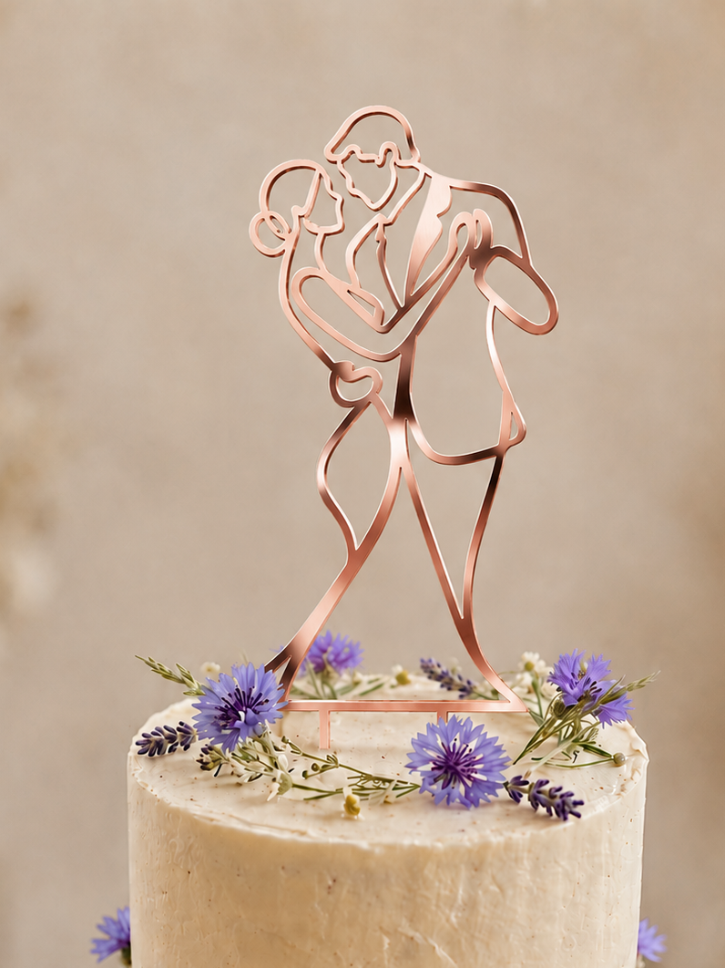 Personalisierter Cake Topper „Brautpaar beim Tanz“ aus Holz oder Acryl – Elegante Hochzeitsdekoration für eure Torte