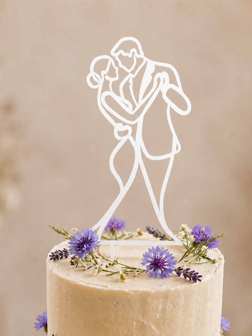 Personalisierter Cake Topper „Brautpaar beim Tanz“ aus Holz oder Acryl – Elegante Hochzeitsdekoration für eure Torte