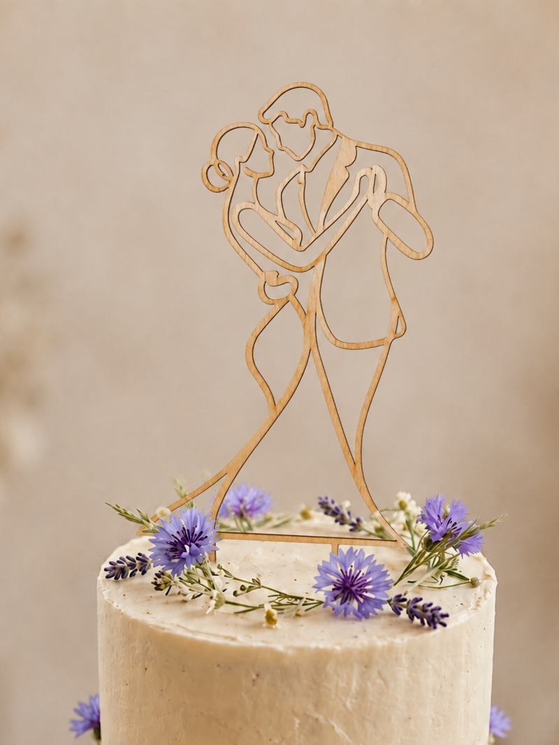 Personalisierter Cake Topper „Brautpaar beim Tanz“ aus Holz oder Acryl – Elegante Hochzeitsdekoration für eure Torte