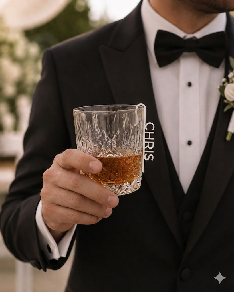Personalisierter Glasmarker mit Namen – Elegante Platzkarte für Hochzeiten und besondere Anlässe