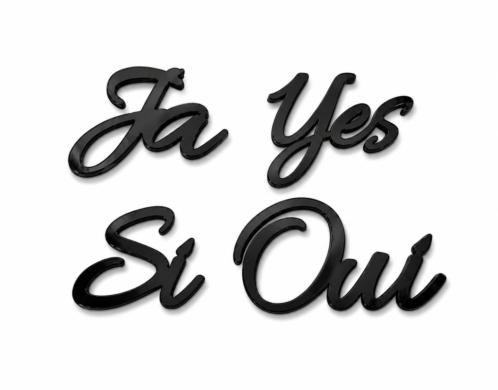 „Ja • Yes • Sí • Oui“ Streudeko aus Holz oder Acryl – Internationale Hochzeitsdeko für eure Tischdekoration