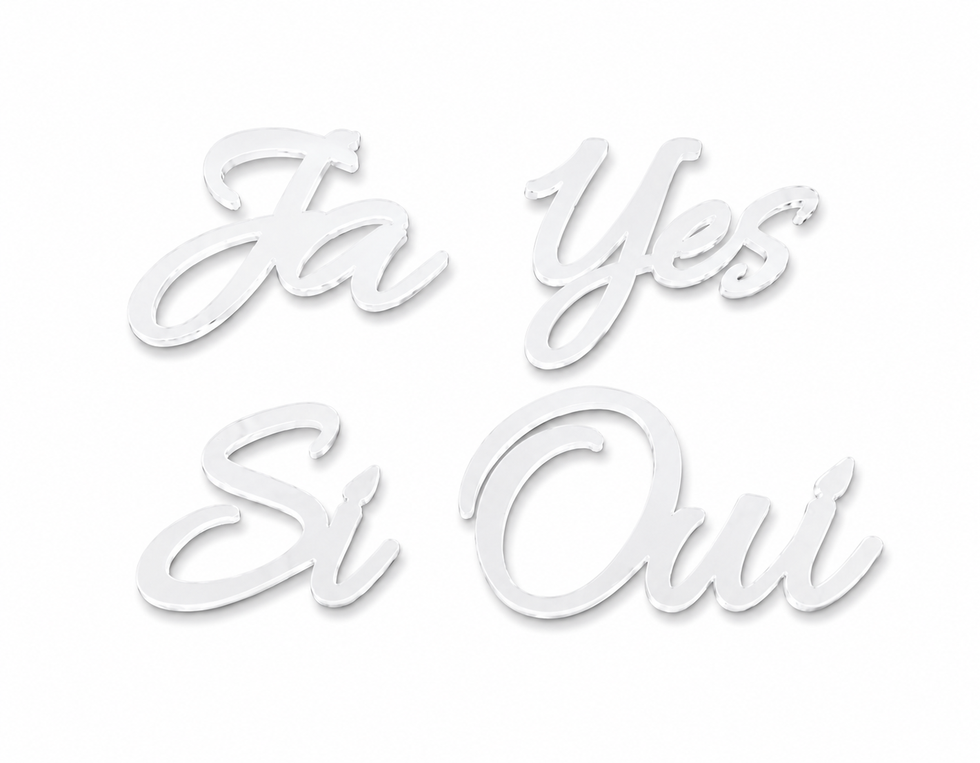 „Ja • Yes • Sí • Oui“ Streudeko aus Holz oder Acryl – Internationale Hochzeitsdeko für eure Tischdekoration