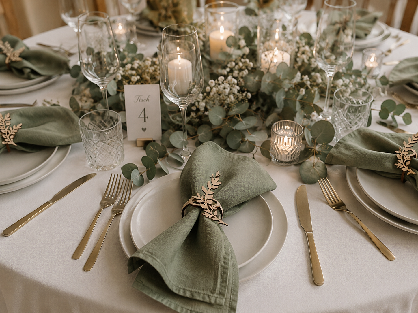 Serviettenring aus Holz mit Eukalyptus-Motiv – Elegante Tischdeko für Hochzeiten und besondere Anlässe