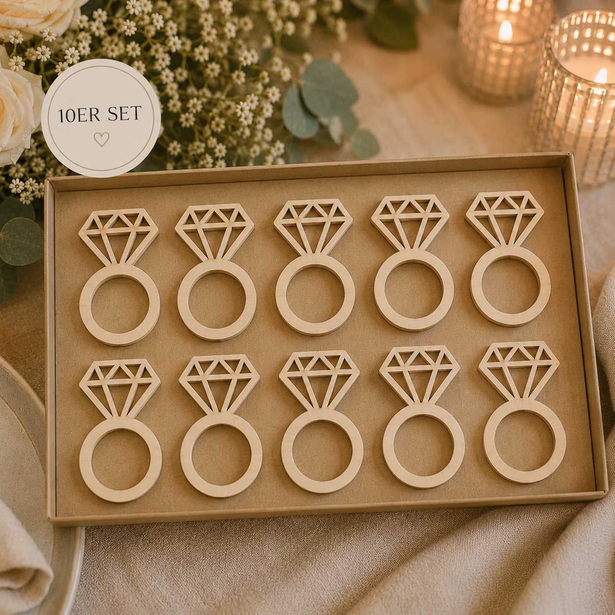 Eleganter Serviettenring „Diamond“ aus Holz oder Acryl – moderne Hochzeits-Tischdekoration