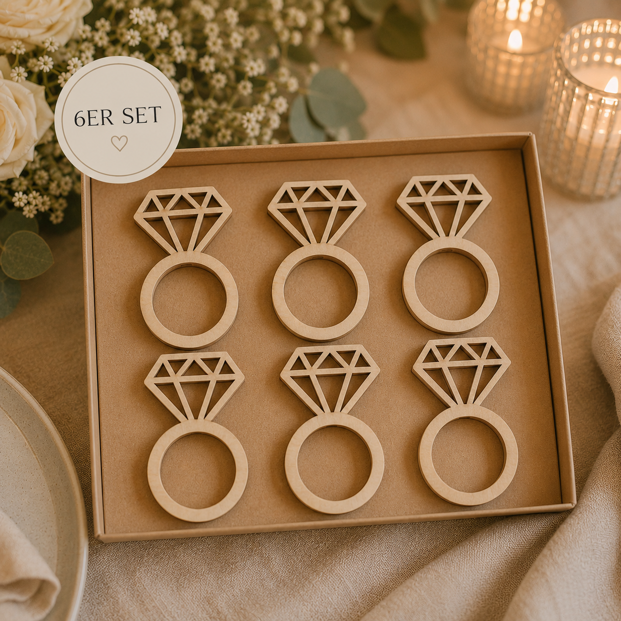 Eleganter Serviettenring „Diamond“ aus Holz oder Acryl – moderne Hochzeits-Tischdekoration