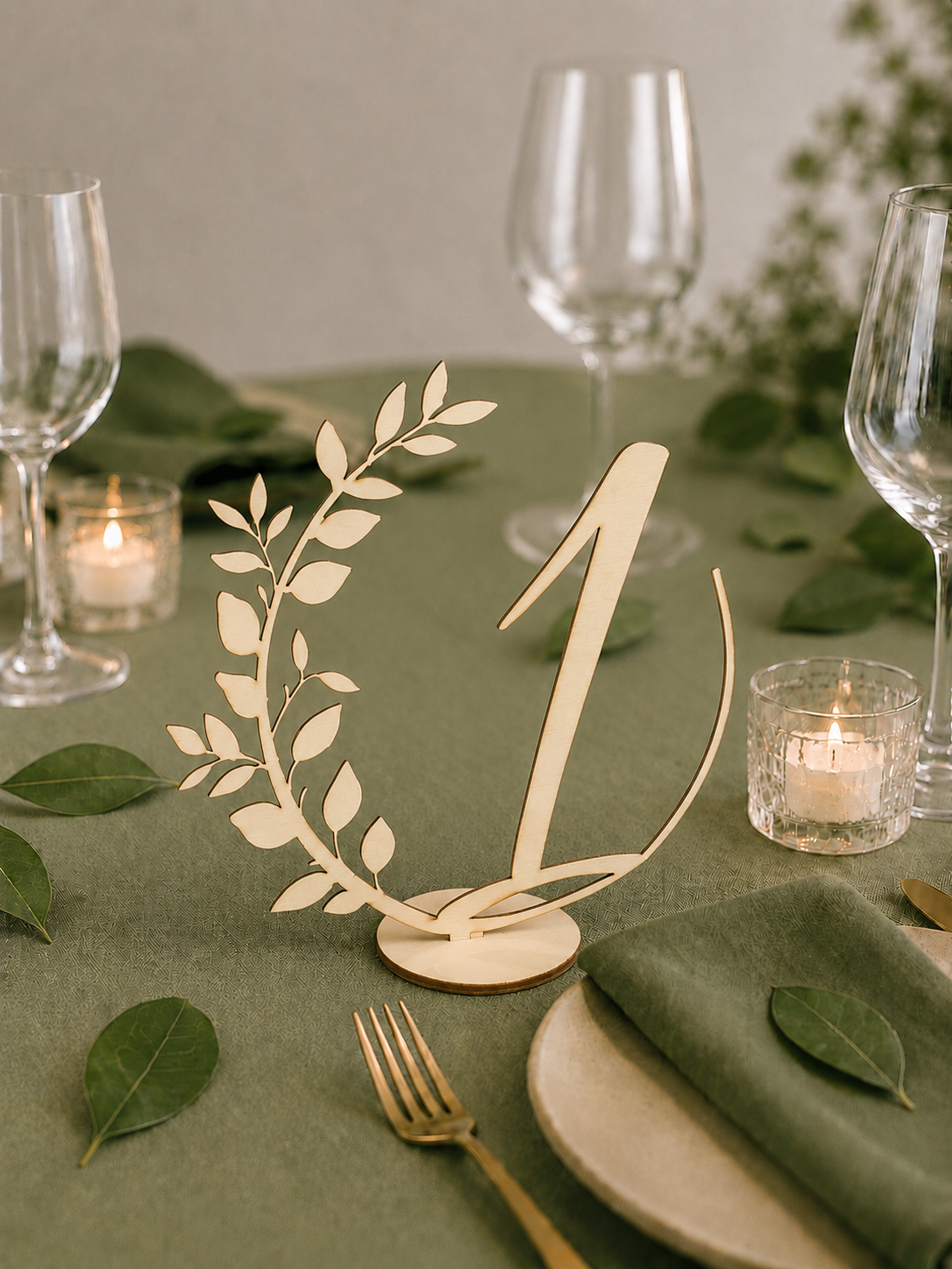 Tischnummer aus Holz oder Acryl mit Eukalyptus Motiv – Elegante Tischdeko für Hochzeiten