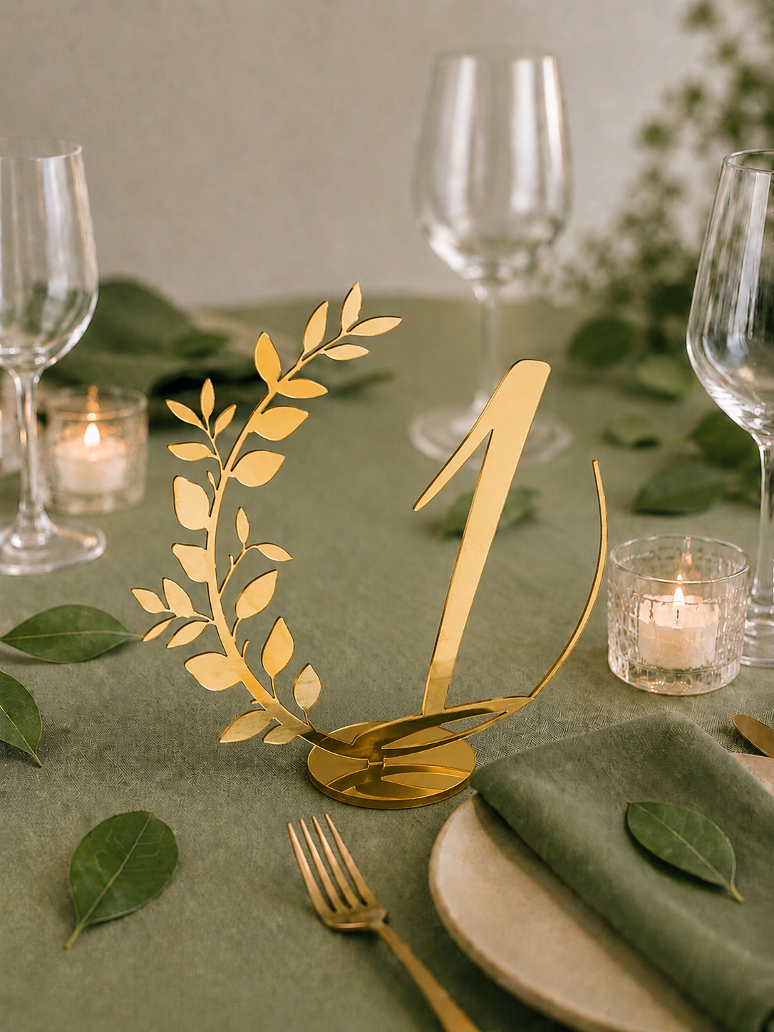 Tischnummer aus Holz oder Acryl mit Eukalyptus Motiv – Elegante Tischdeko für Hochzeiten