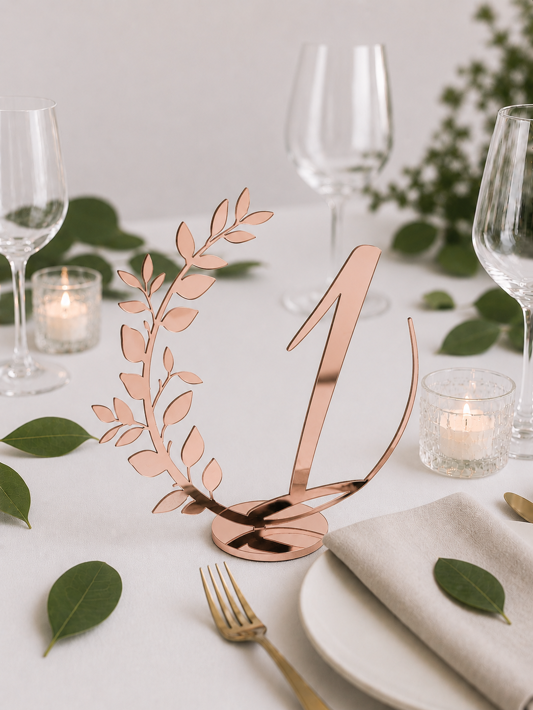 Tischnummer aus Holz oder Acryl mit Eukalyptus Motiv – Elegante Tischdeko für Hochzeiten